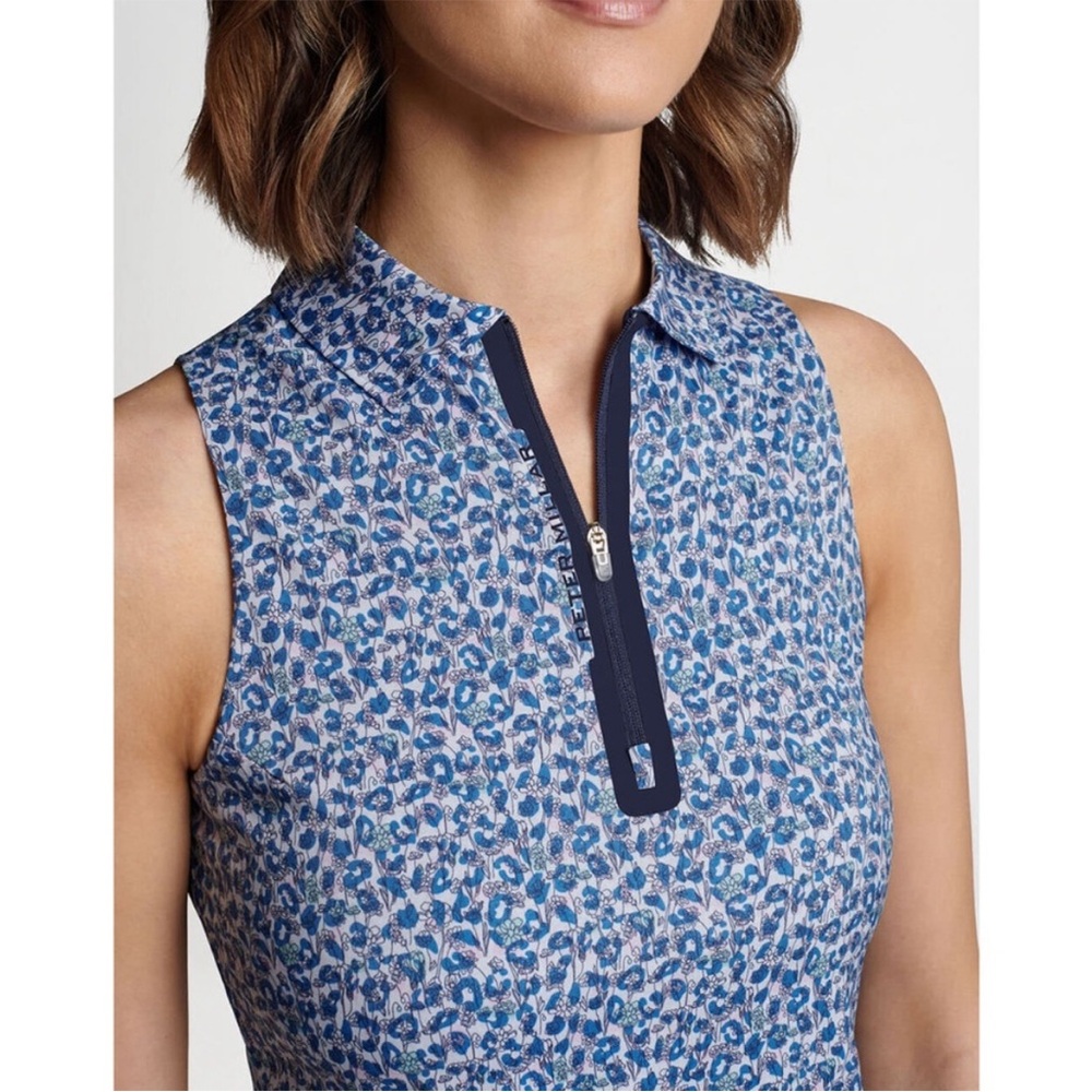 NWT Peter Millar Women's Wild Flowers Multi Carner Zip-Neck Sleeveless Polo M - Picture 2 of 6